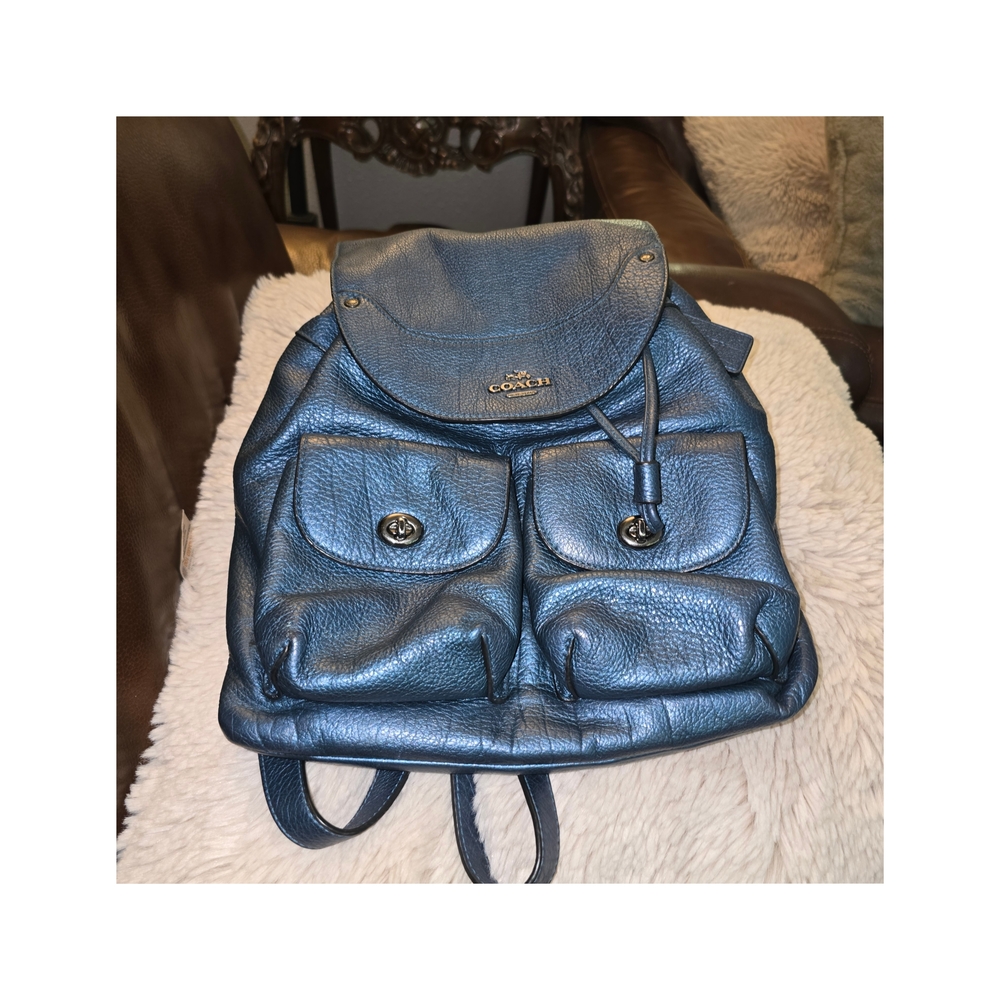 Rare Metallic Blue Coach Leather Backpack